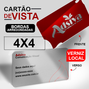 Cartão de Visita Couche 300g 9x5cm 4x4 verniz local Bordas arredondadas 